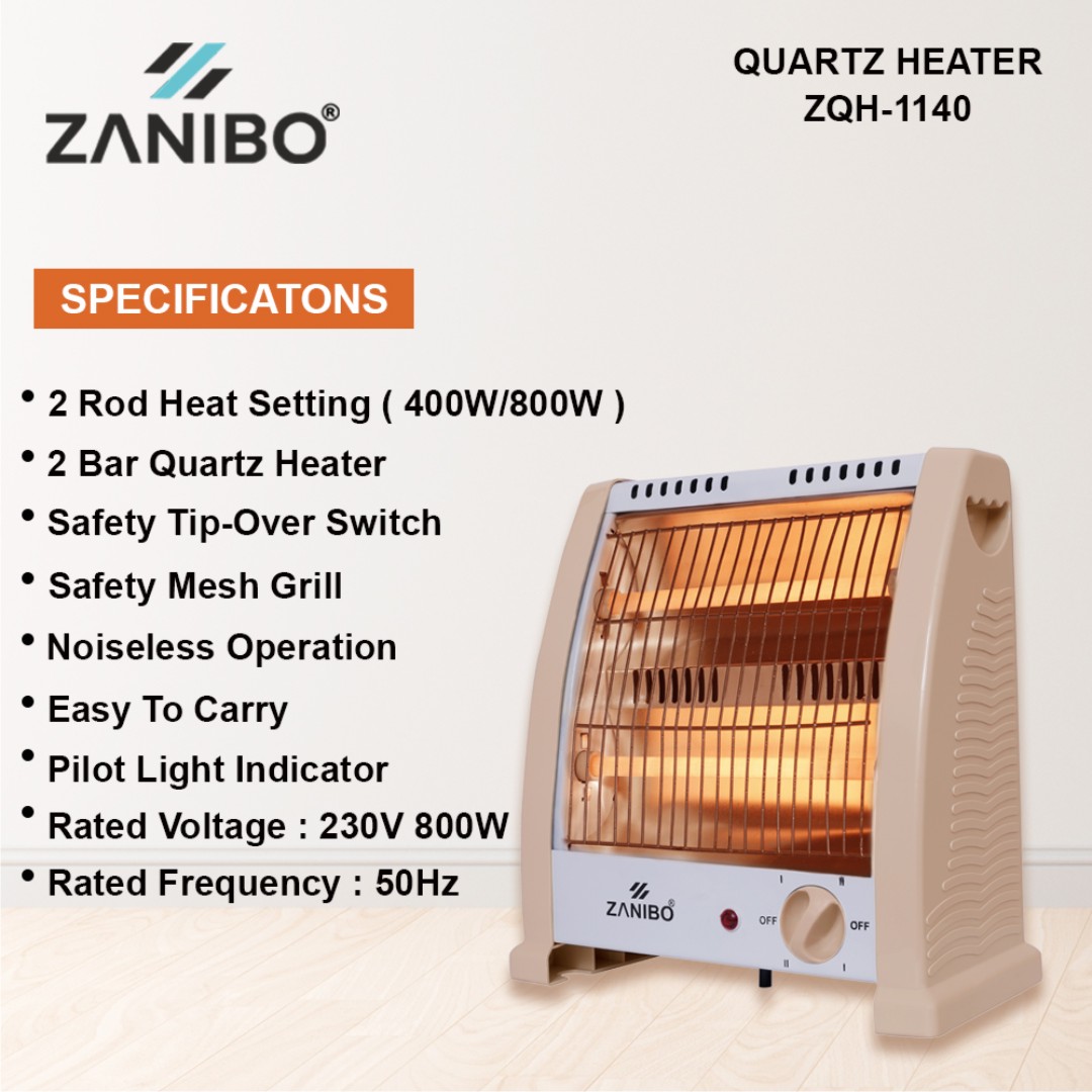 1 800W 2 BAR Portable Electric Heater Quartz Halogen Home Office Work 2 Settings 
