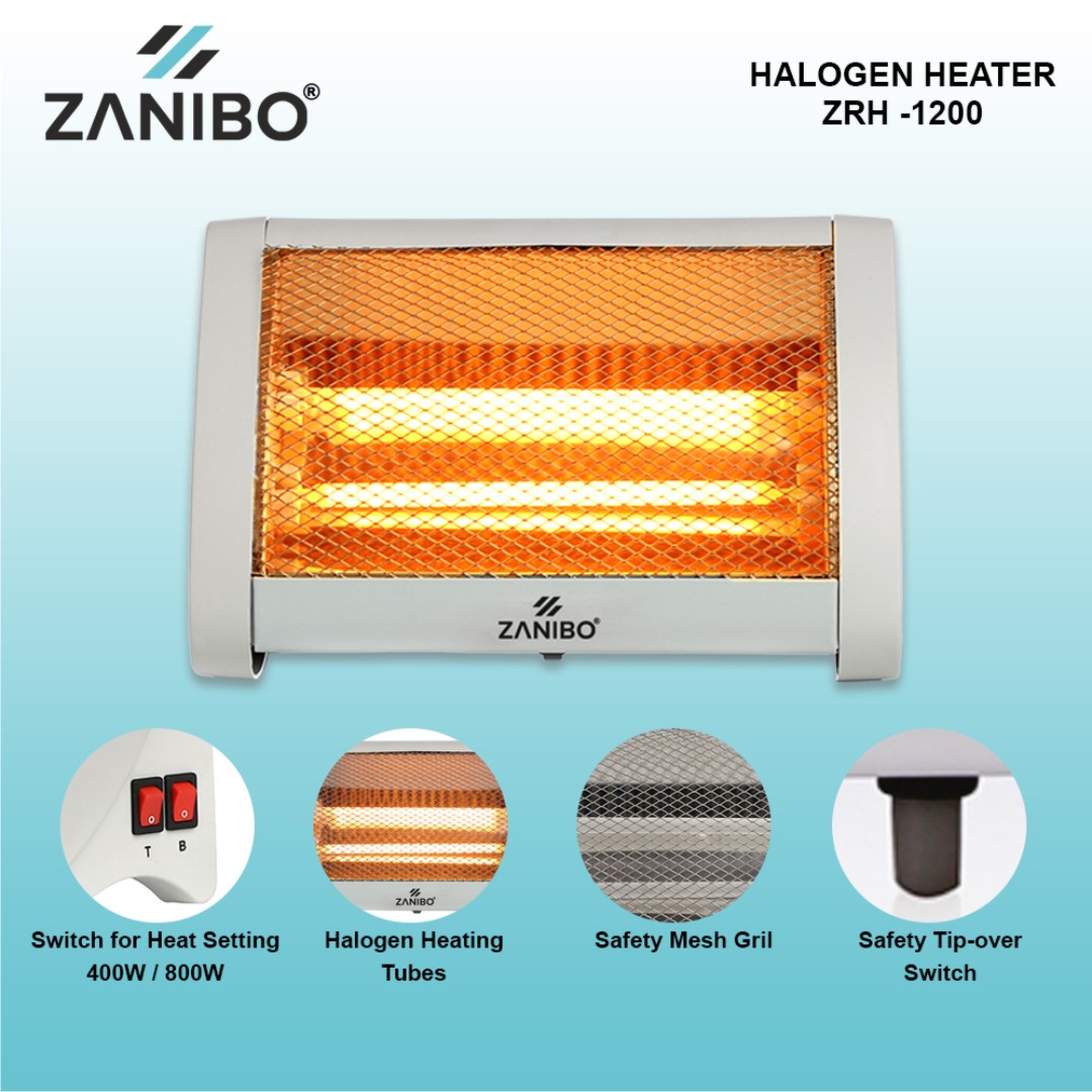 Electric Room Heater 400W / 800W - 2 Halogen Heating Rods with Safety Tip  Over Protection